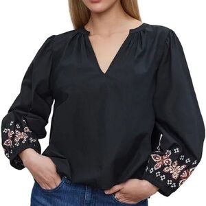 NWT Black Velvet by Graham & Spencer Paola Embroidered Blouse Sz Small